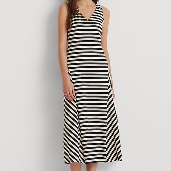 Lauren Ralph Lauren. Stretchy Striped Sleeveless Dress. - Picture 1 of 16